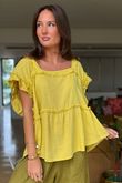 Made in Italy Sandbar Linen Blend Square Neck Smock Bamboo